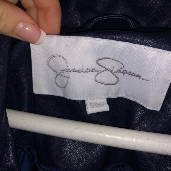Jessica Simpson, Navy blue leather jacket - Picture 3 of 4